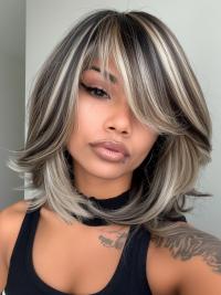 Schulterlange Synthetikperücke Glatt Perfekt für Runde Gesichter