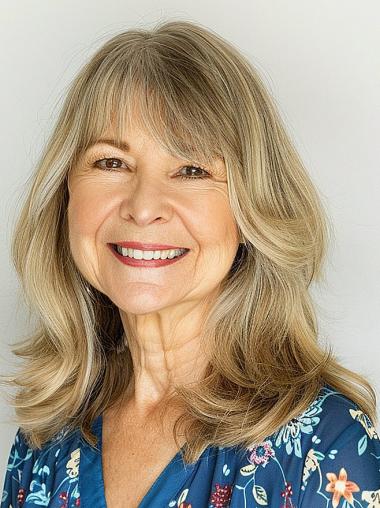 Blonde Remy Echthaarperücke mit Pony Schulterlang