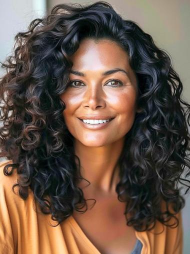 Gestufte 16 Zoll Lockige Perücke Afroamerikanischer Schwarzer Haarstil