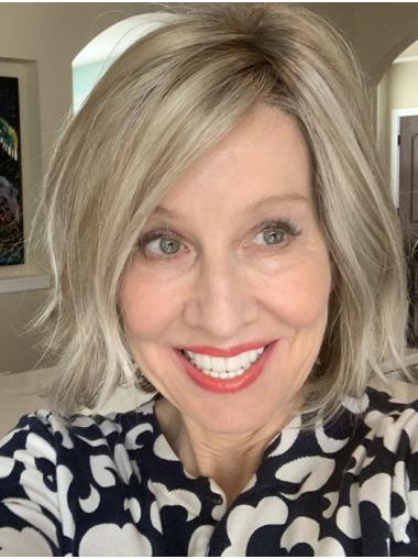 Blonde Gewellte Lace Front Bob Perücke Aus Remy Echthaar Kinnlang