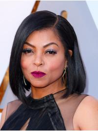 Glatte schwarze Perücke Kinnlänge für Frauen