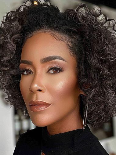 Lockige Echthaar Perücke für Schwarze Frauen
