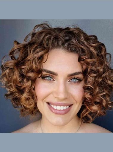 Kurze lockige Echthaar Perücke Moderner Look