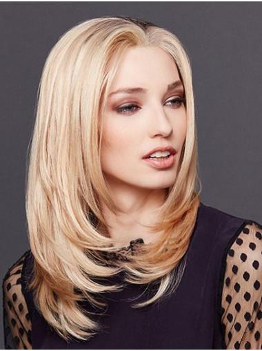 Glatte Blonde Remy Echthaar Perücke Premium Look