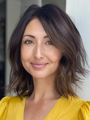 Lace Front Perücke Gestuft Schulterlang Echthaar