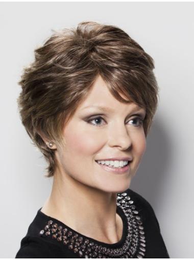 Gestufte Gewellte Echthaar Perücke Chic Look