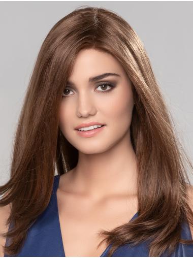 Lange Glatte Blonde Echthaar Perücke Ohne Pony