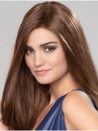 Lange Glatte Blonde Echthaar Perücke Ohne Pony