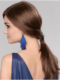 Lange Glatte Blonde Echthaar Perücke Ohne Pony