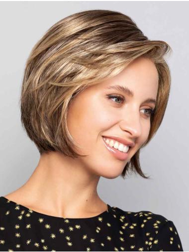 Blonde Glatte Bob Perücke Kinnlang Synthetisches Haar