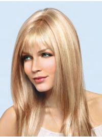 Blonde Lange Echthaar Mit Pony Trendiger Look