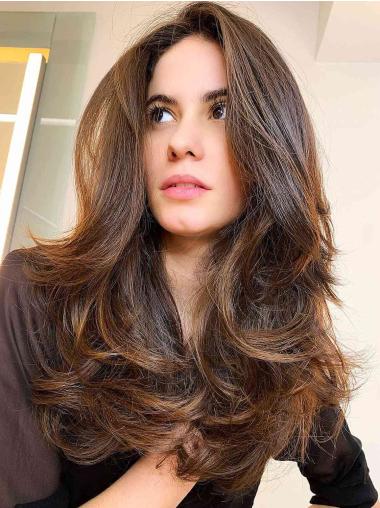 Lange Gestufte Perücken Echthaar für Frauen