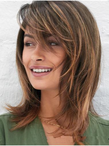 Natürlich Glatte Mittelgroße Synthetikperücke Braun Mit Lace Front