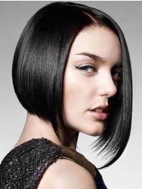 10 Zoll Glatte Bob Echthaarperücke Naturschwarz