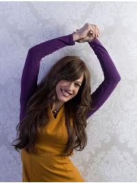 Lange Echthaar Perücke Braun Remy für Damen