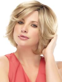 Kurze Blonde Perücke Echthaar Gewellt