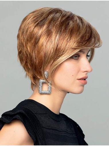 Fabelhafte Glatte Blonde Perücke Stufig Mono Synthetisches