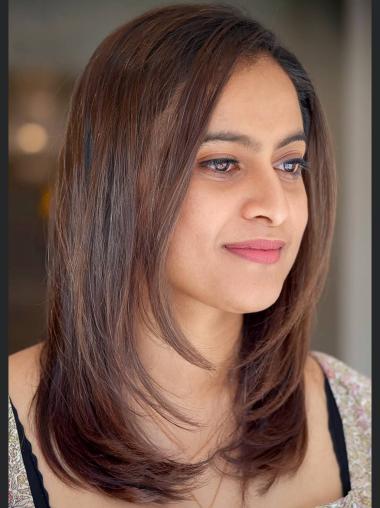 Stufige Braune Synthetikperücke 16 Zoll Glatter Stil