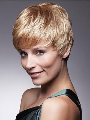 Blonde kurze Echthaarperücke Boycut für Damen
