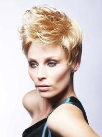 Blonde kurze Echthaarperücke Boycut für Damen