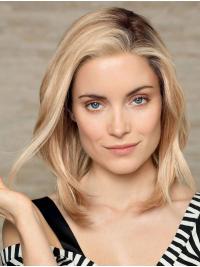 Glatte 12" Bob Echthaarperücke blond elegant weich