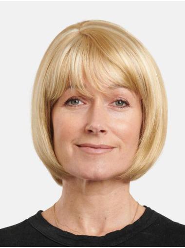 Glatt gestylte blonde Remy Echthaarperücke in 10 Zoll