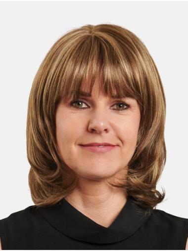 Schulterlange blonde Echthaarperücke Handgeknüpft