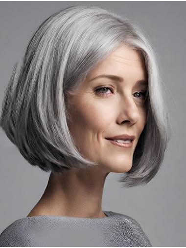 Kurze Bob Synthetikperücke 10 Zoll Glattes Graues Haar