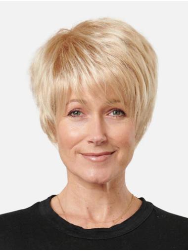 Blonde Synthetik Pixieperücke Ohne Kappe Glatt & Elegant