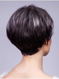 6 Zoll kurze glatte graue Echthaarperücke für Damen