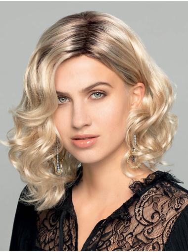 Blonde Lace Front Synthetik Gewellte Bob Perücke Lang