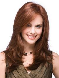 Lange Gestufte Echthaarperücke in Kastanienbraun