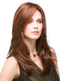 Lange Gestufte Echthaarperücke in Kastanienbraun