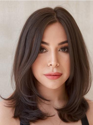 Stufige 14 Zoll Braune Perücke Glatt Schulterlang Aus Synthetikhaar