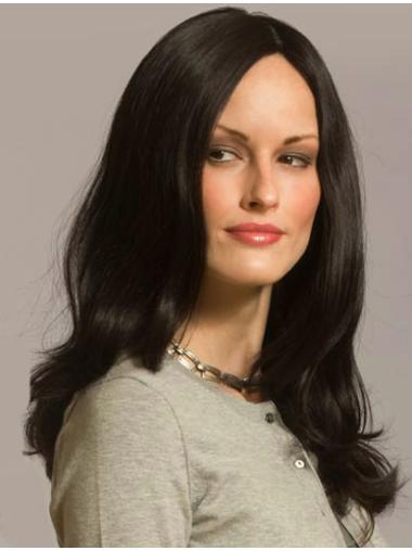 Schwarze 18 Zoll lange Echthaarperücke Capless Design