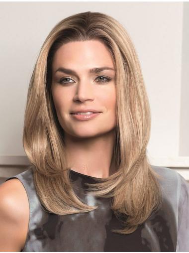 Lace Front Look lange glatte Echthaarperücke ohne Pony