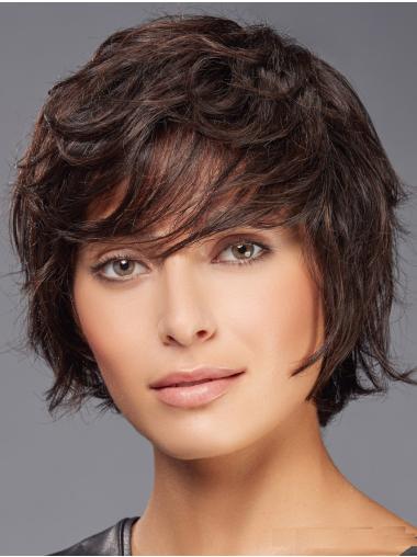 Braune Gewellte Boycut Perücke Aus Synthetikhaar Für Damen