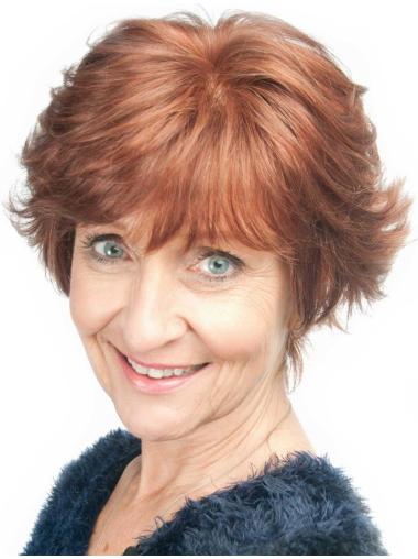 Kurze Perücke aus Echthaar gewellt mit Lace Front