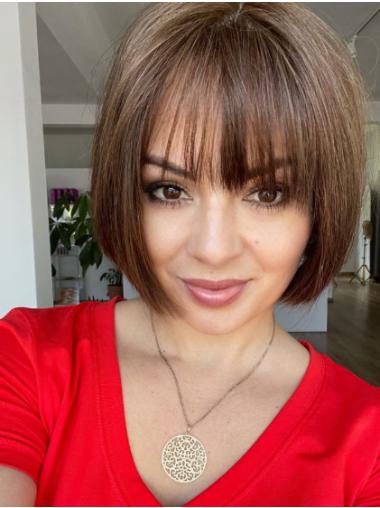 Handgeknüpfte Bob Echthaarperücke Kurz Braun