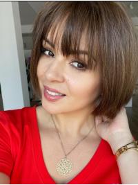 Handgeknüpfte Bob Echthaarperücke Kurz Braun