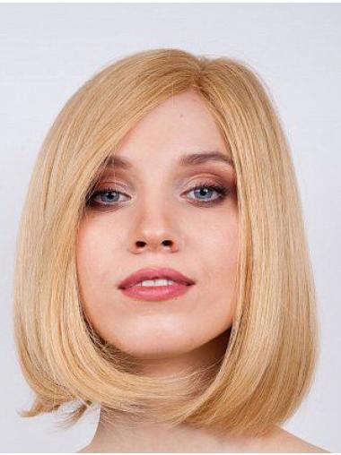 Blonde 12" Bob Echthaarperücke kurzes Spitze für Damen