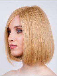 Blonde 12" Bob Echthaarperücke kurzes Spitze für Damen